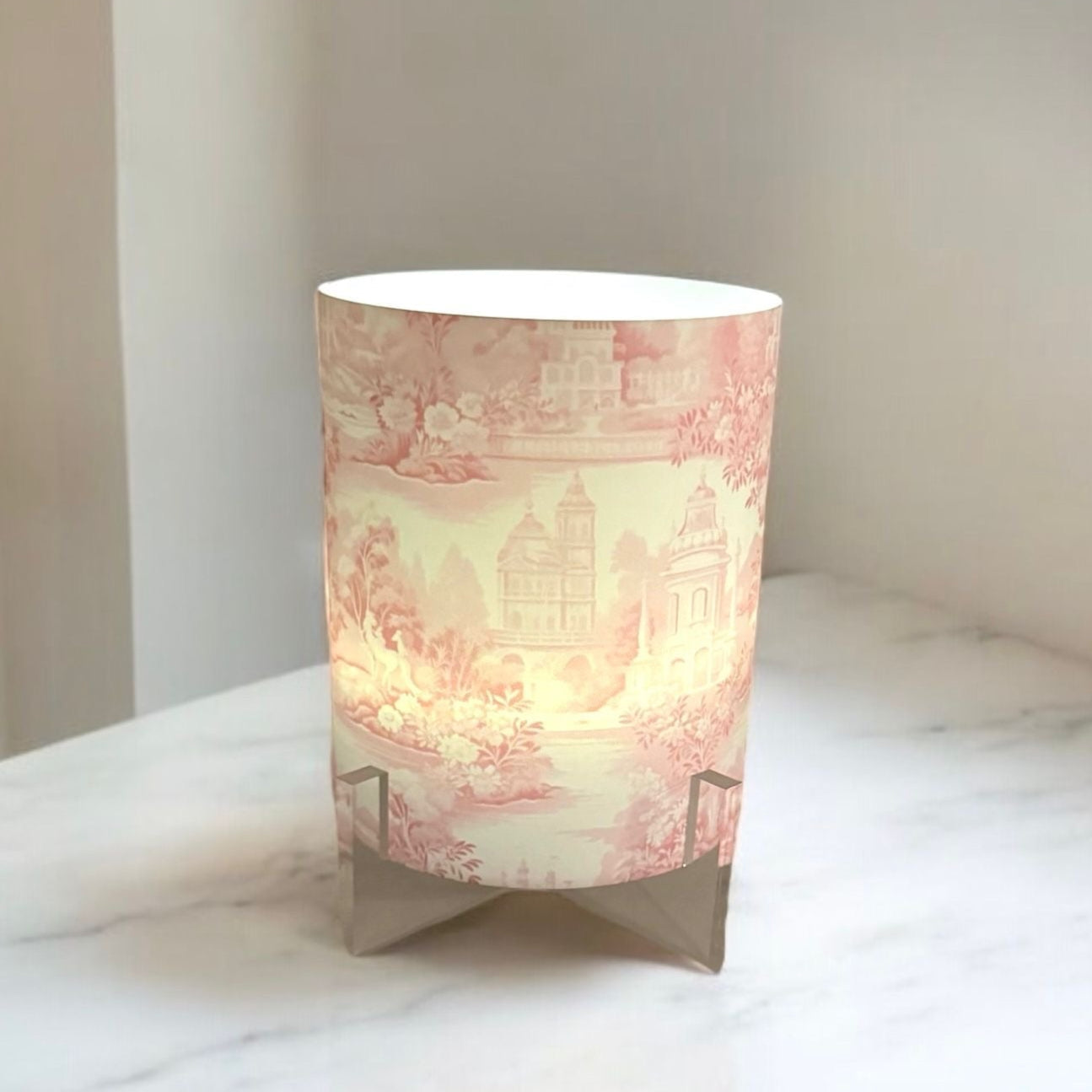 Pink Toile LED Hurricane Table Lamp