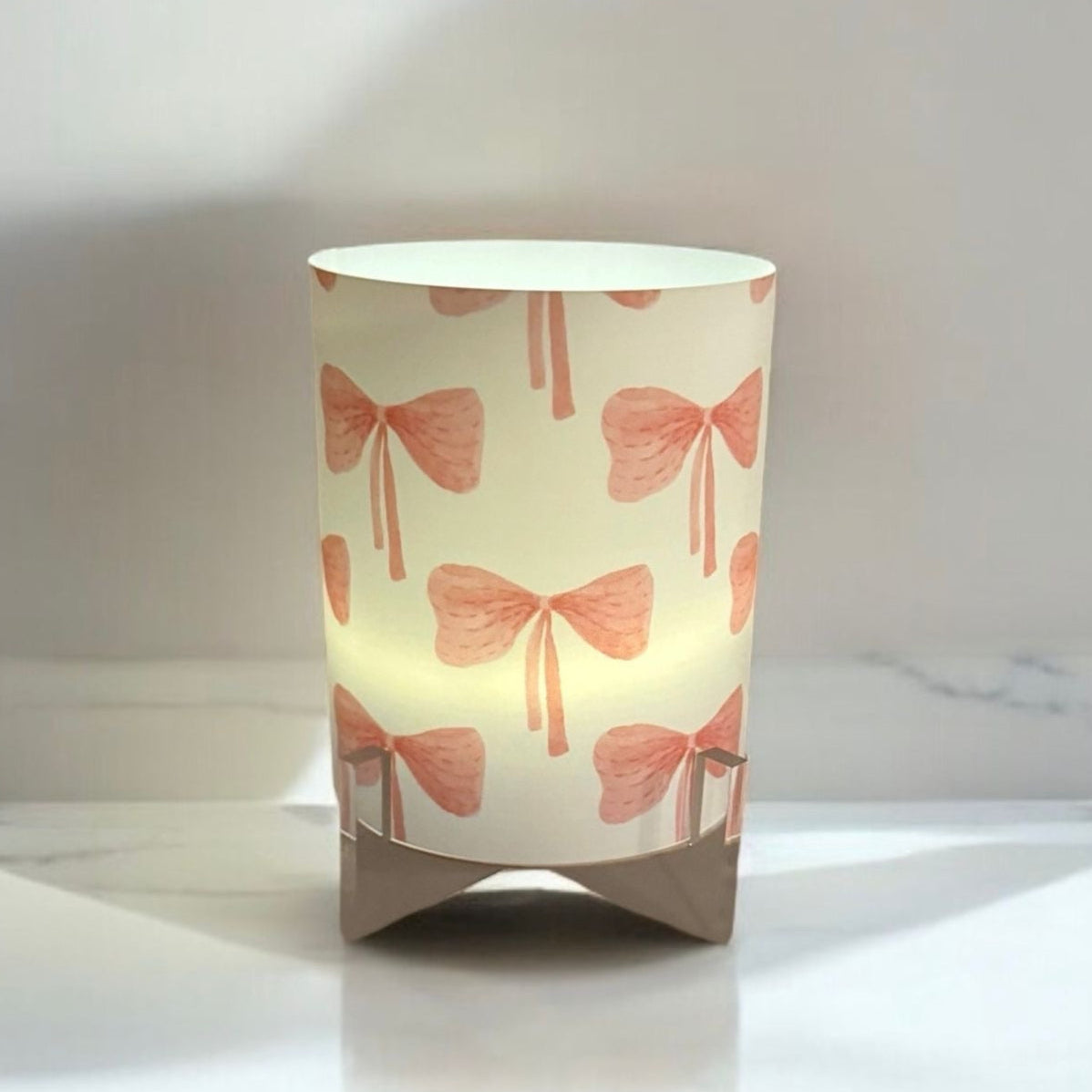 Rosy Ribbon LED Hurricane Table Lamp