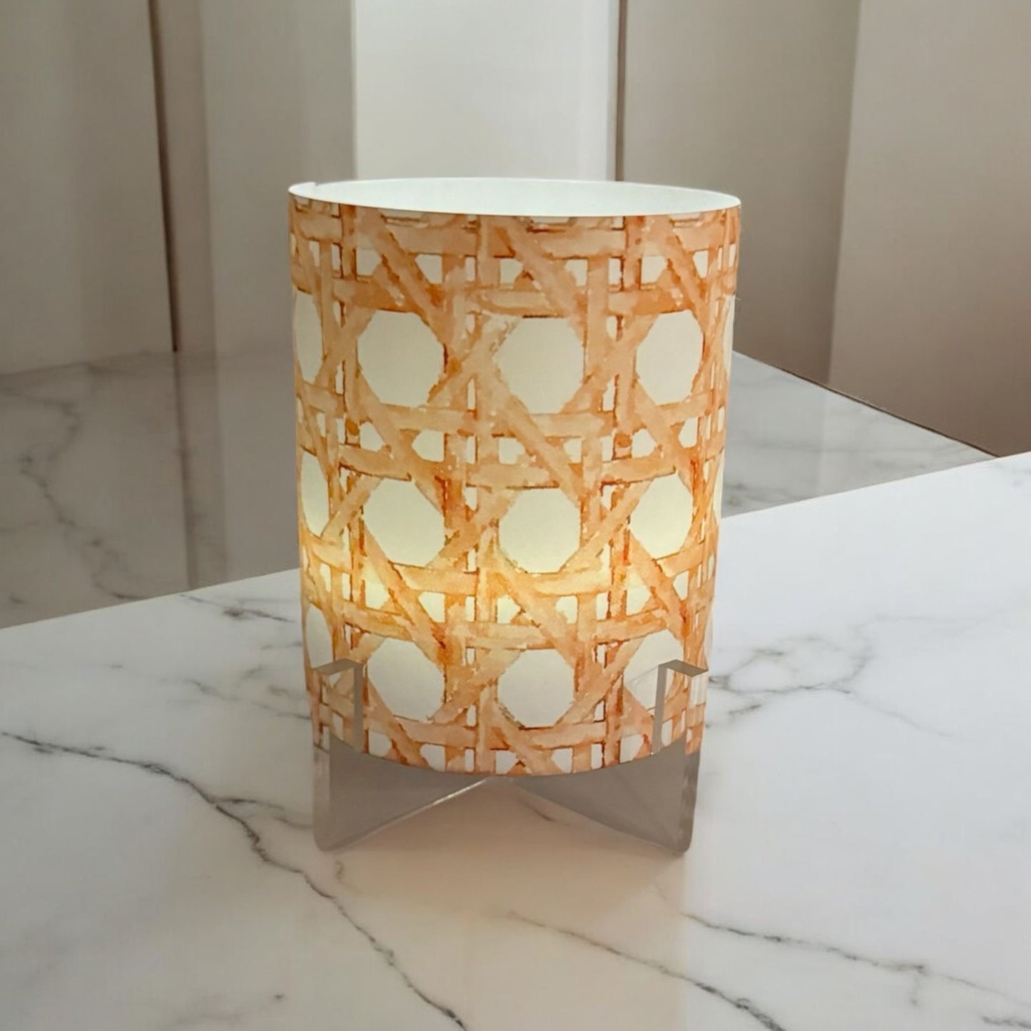 Wicker White LED Hurricane Table Lamp