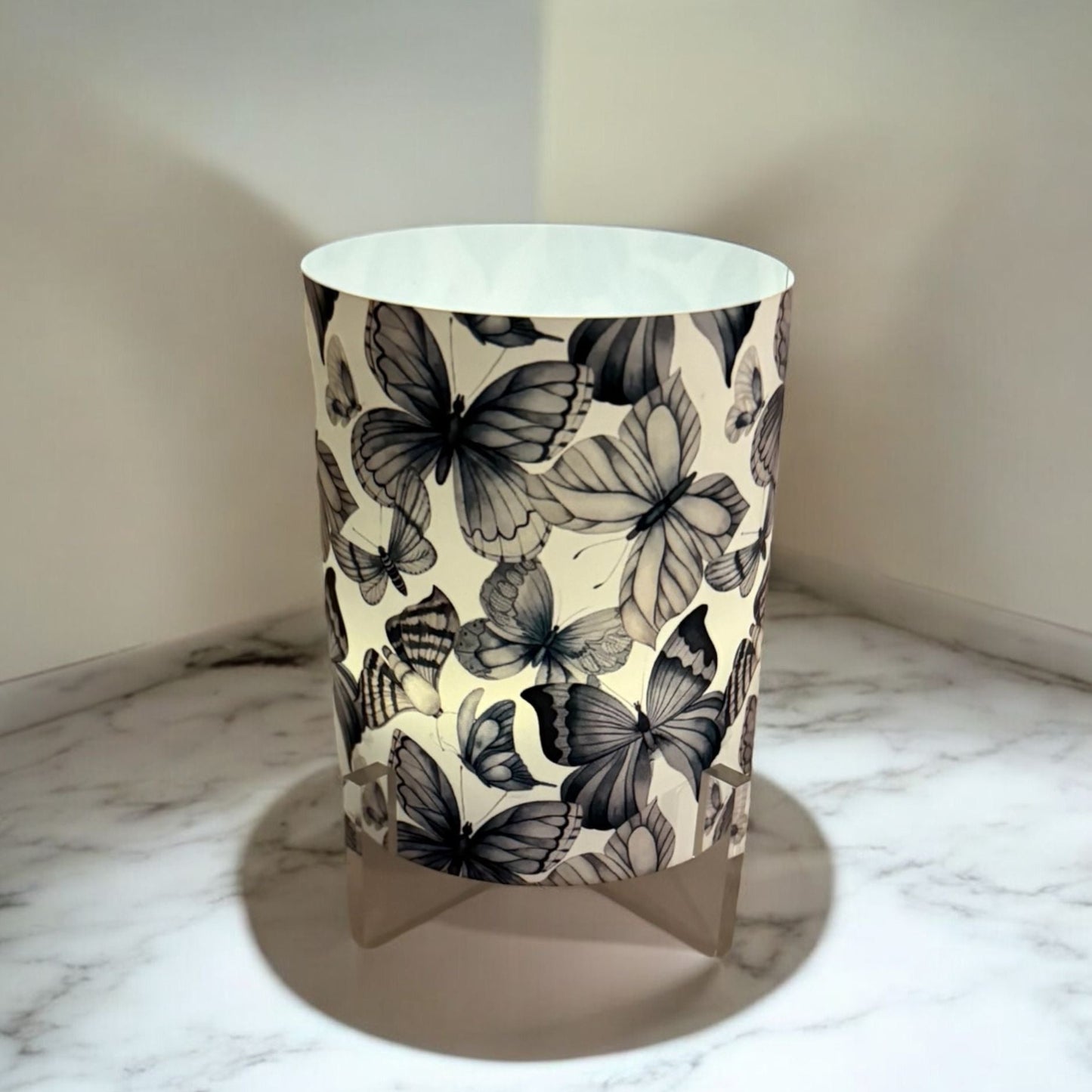 Monochrome Butterflies LED Hurricane Table Lamp