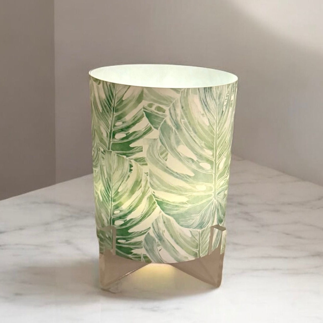Watercolor Elephant Leaves LED Hurricane Table Lamp
