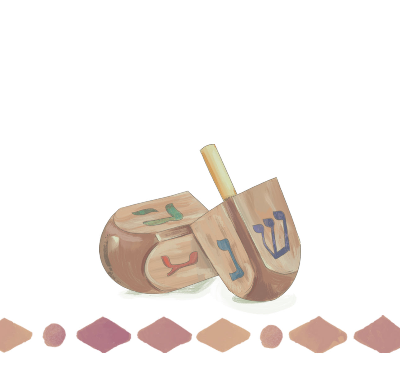 Peachy Watercolor Dreidels - Printed Cocktail Napkin