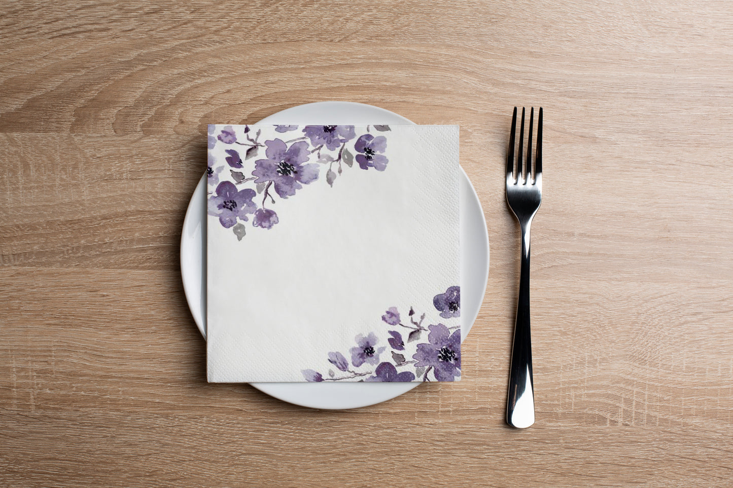 Purple Watercolor Floral Corner Cocktail Napkin