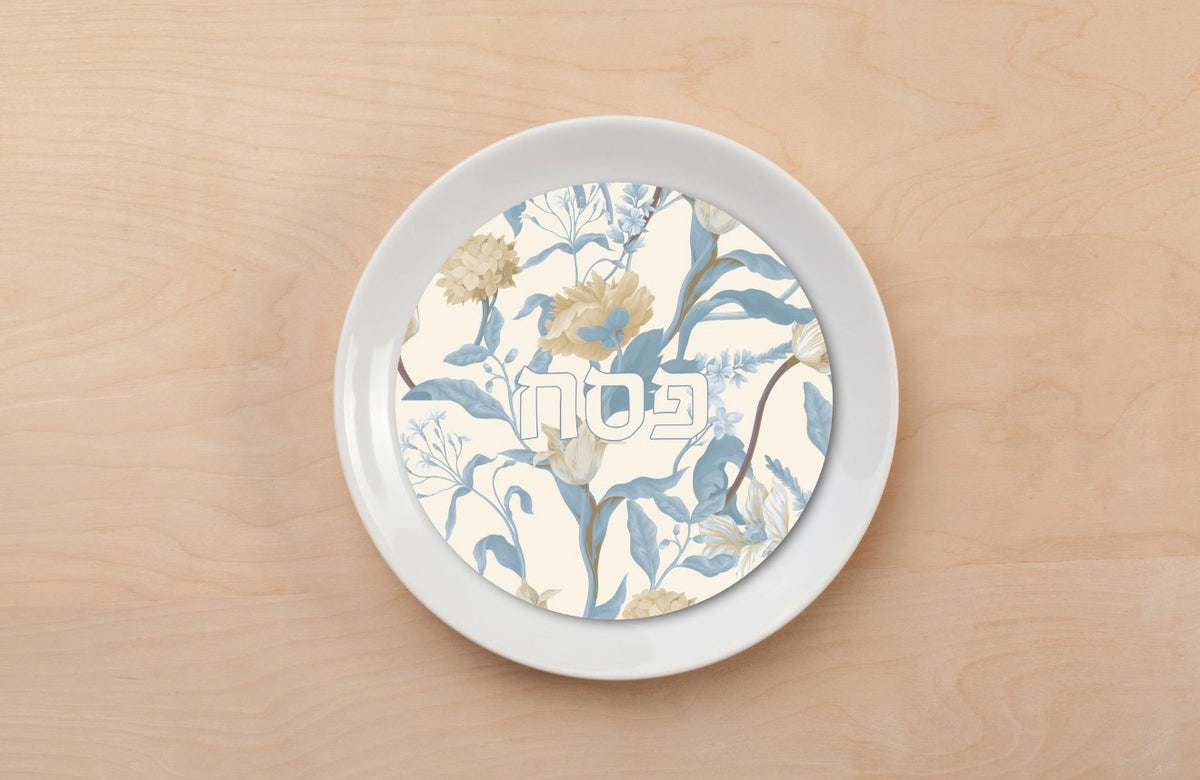 Dusty Blue Pesach Floral Plate Accent