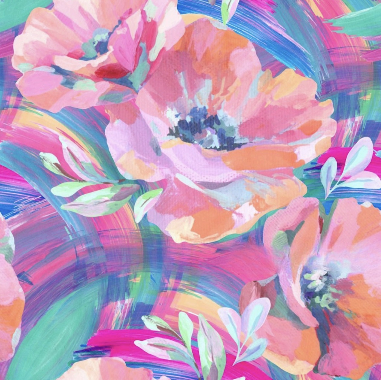 Neon Brushstroke Flowers - Charger - (SQUARE)