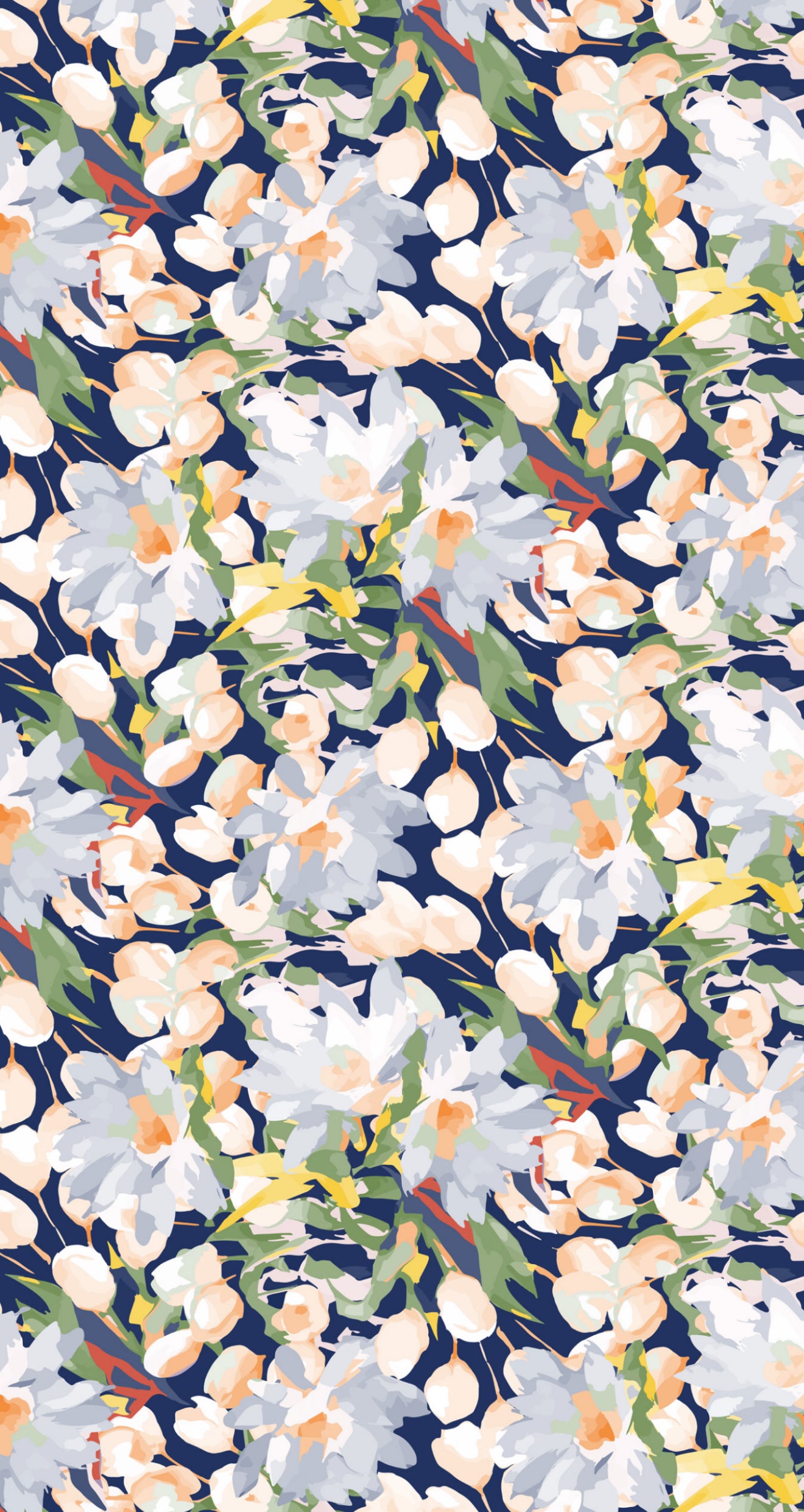 Painted Flowers Navy - Printed Guest Towel