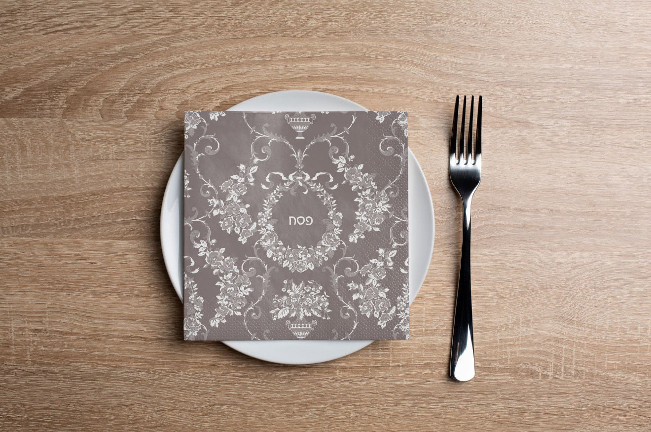 Pesach Lace Taupe Cocktail Napkin