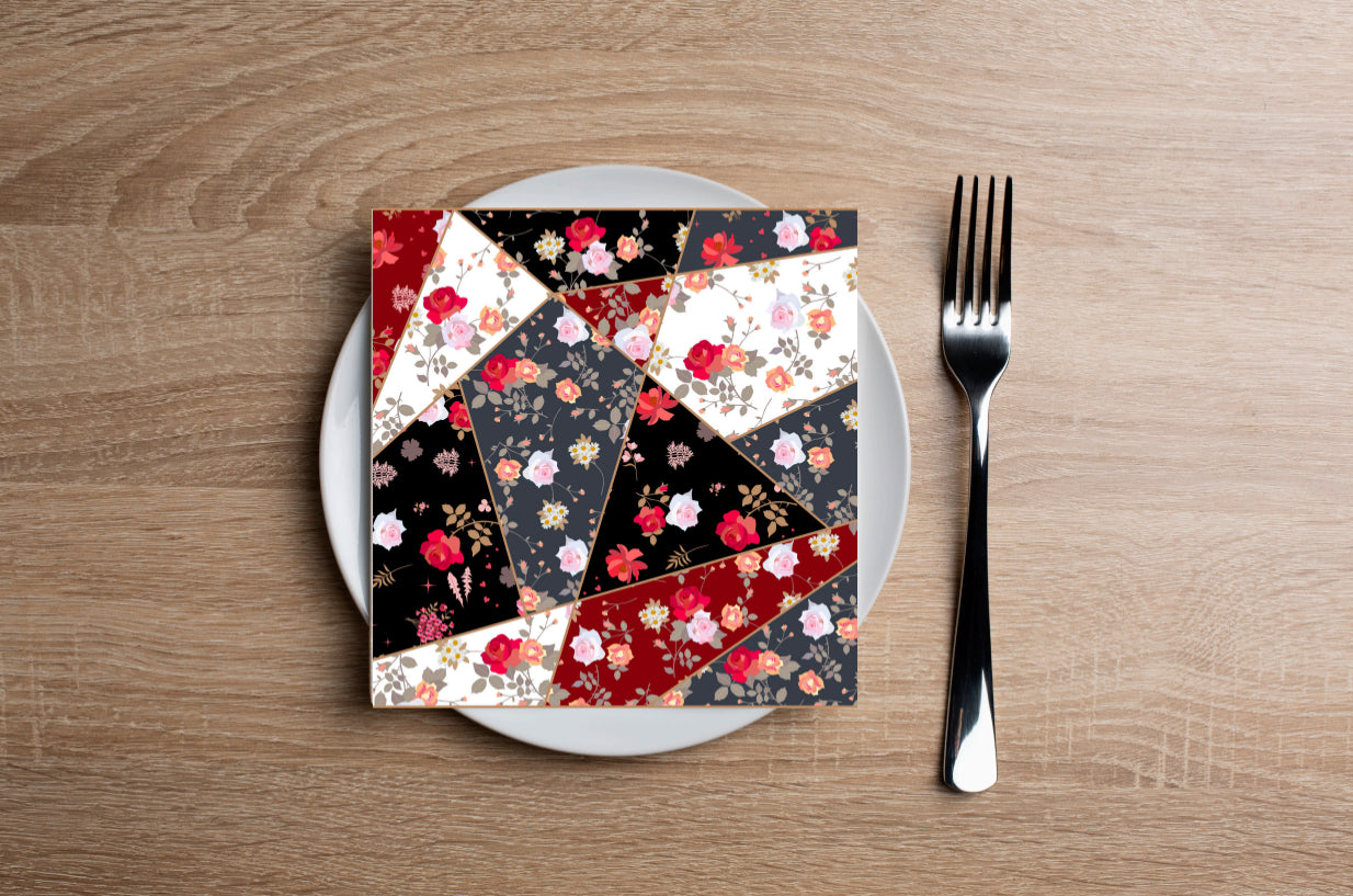 Patchwork Rose Cocktail Napkin