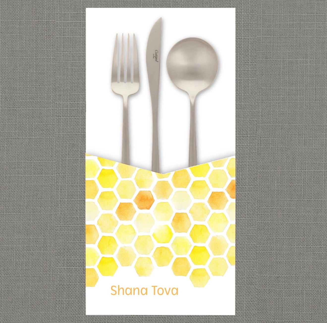 Yellow Honeycomb Shana Tova English Cutlery Pouch