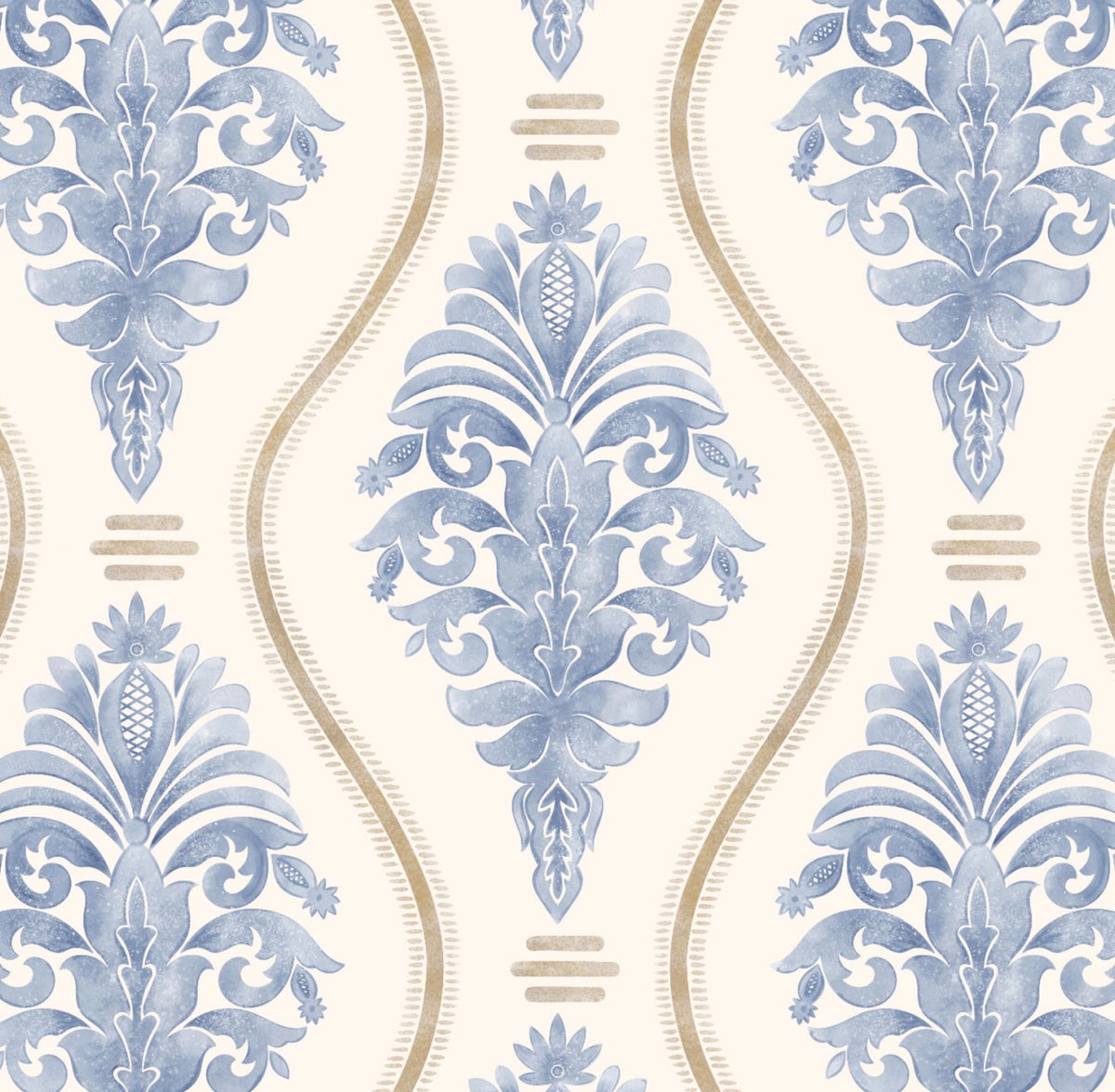 Blue Watercolor Damask Cocktail Napkin