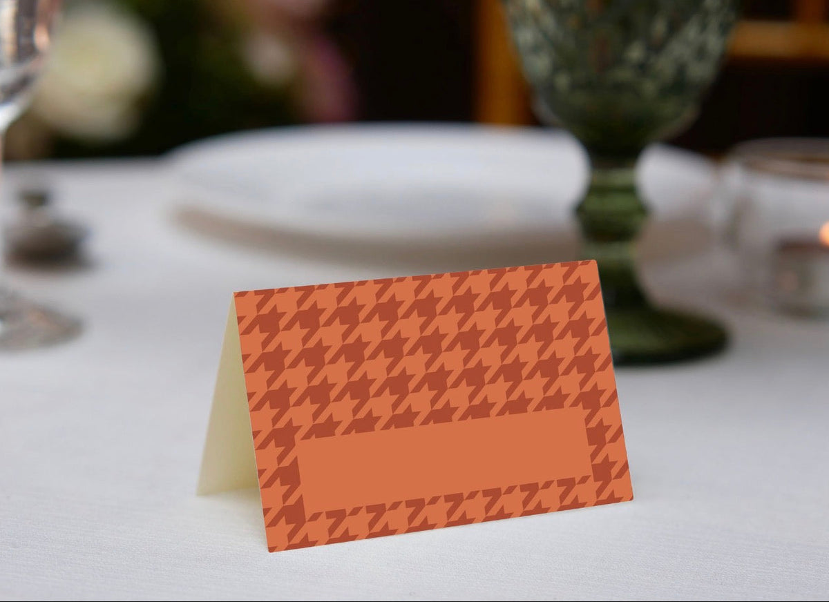 Burnt Orange Houndstooth Place Cards