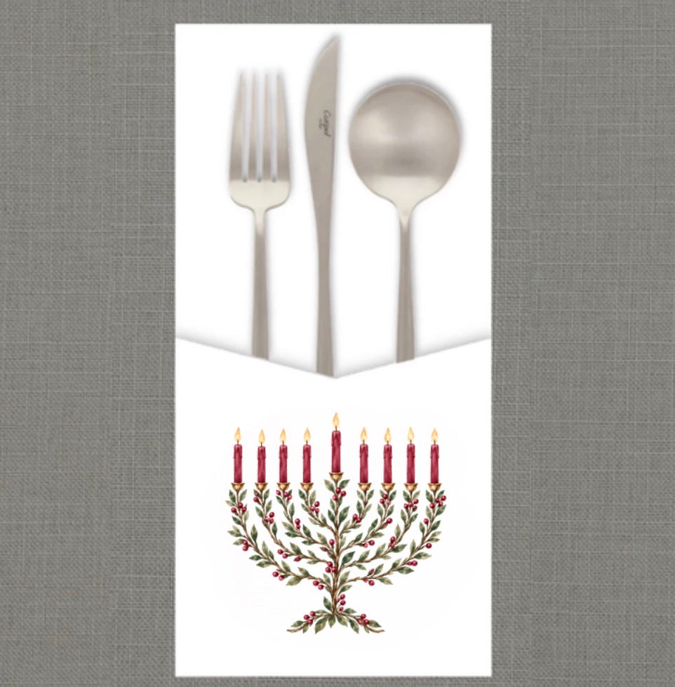 Laurel Menorah Burgundy Cutlery Pouch