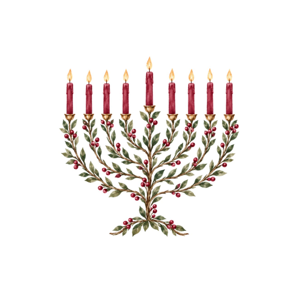Laurel Menorah Burgundy Cocktail Napkin