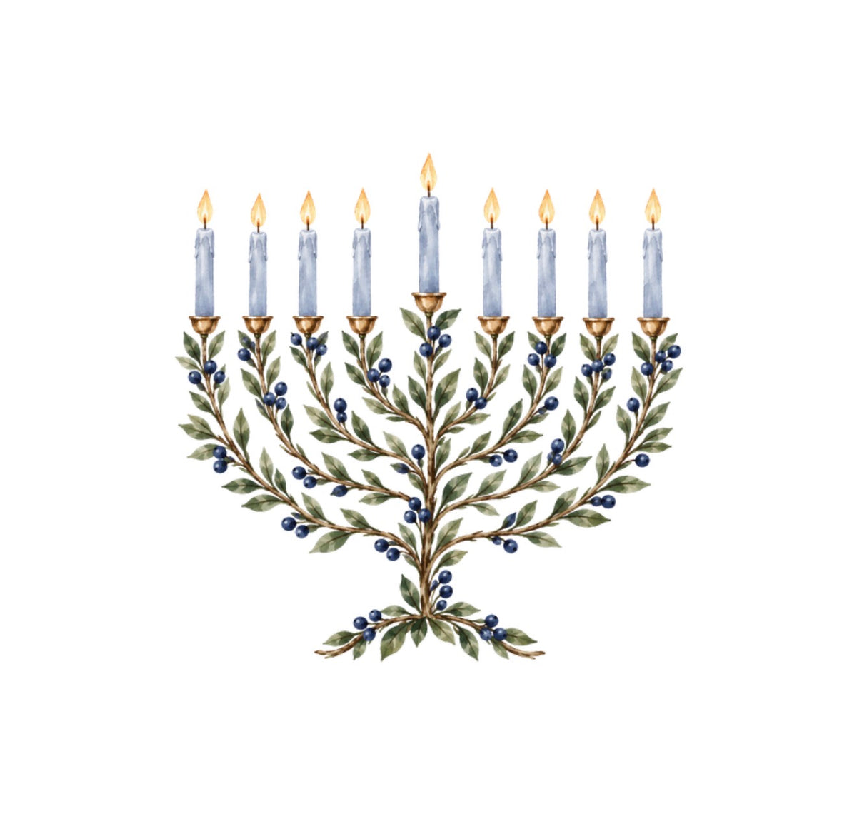 Laurel Menorah Blue Cocktail Napkin