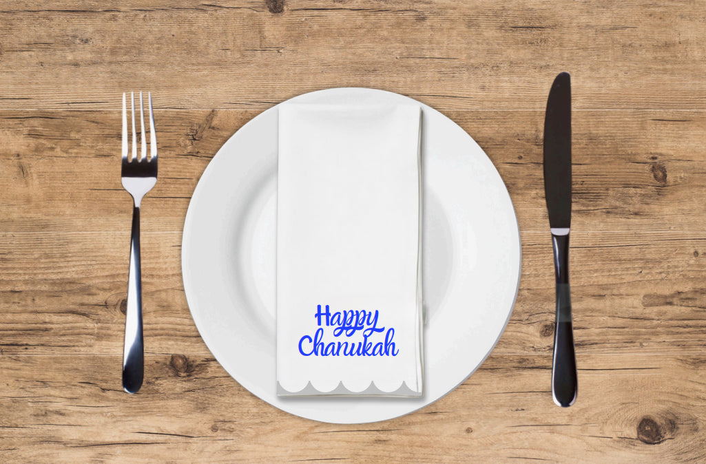 Scalloped Edge Happy Chanukah- Printed Guest Towel