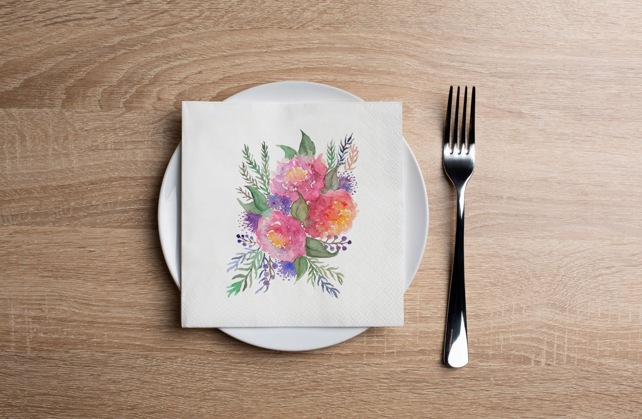 Peony Bouquet Cocktail Napkin
