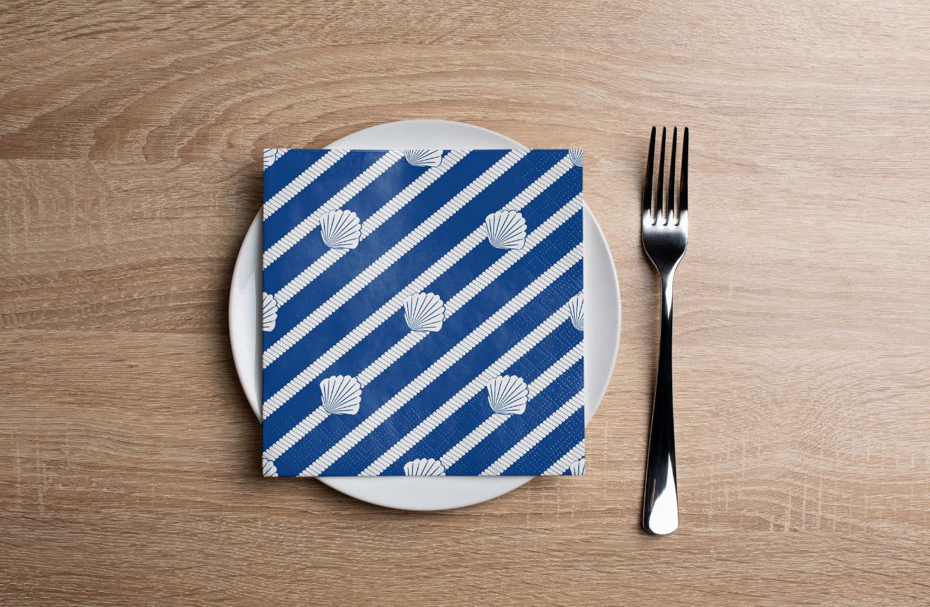 Navy Seashell Cocktail Napkin