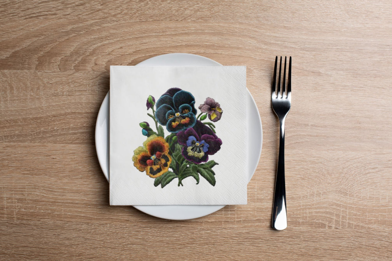 Embroidered Floral Cocktail Napkin