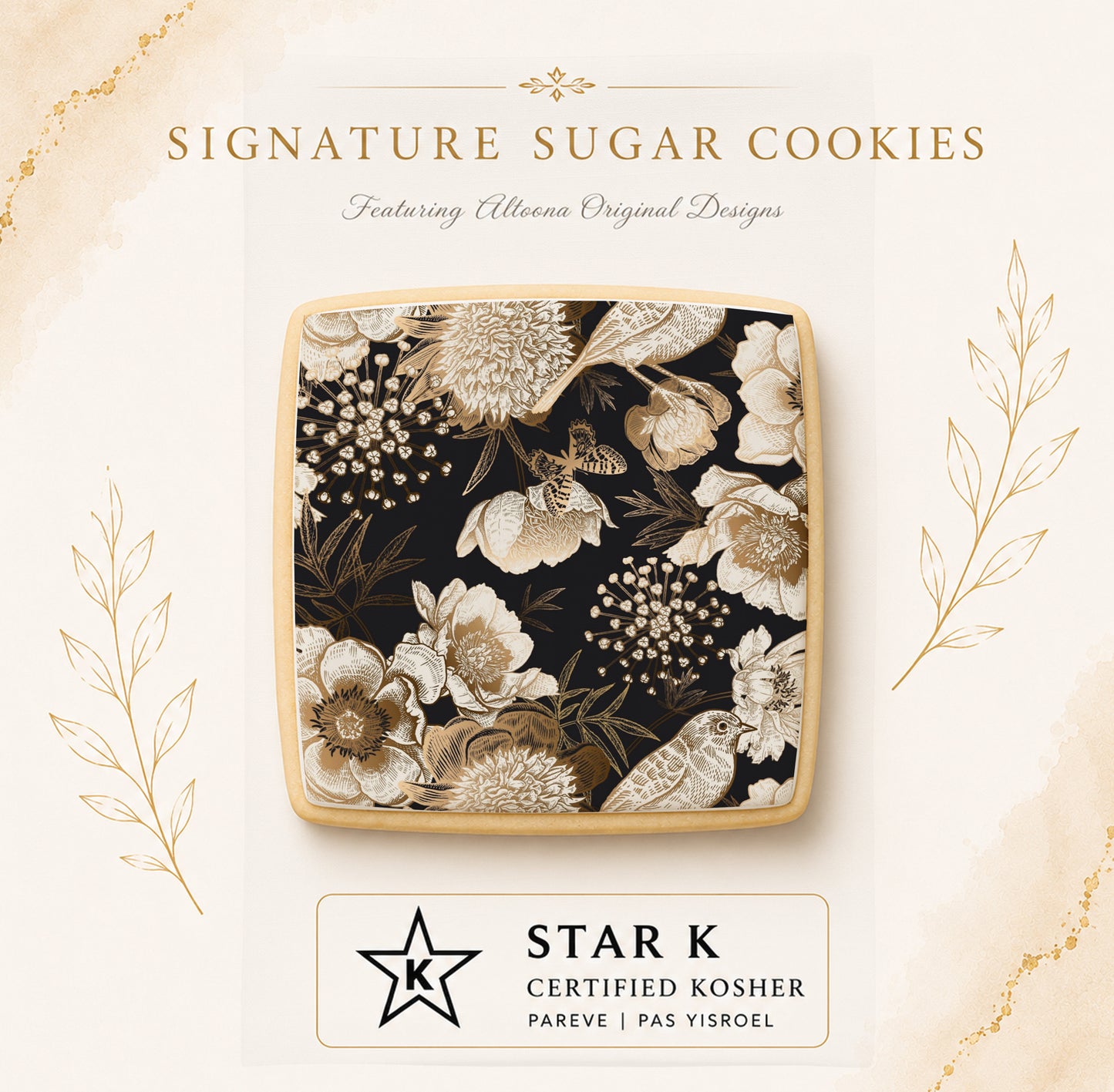Vintage Gilded Foliage Cookies | 12 Pack | Free Shipping