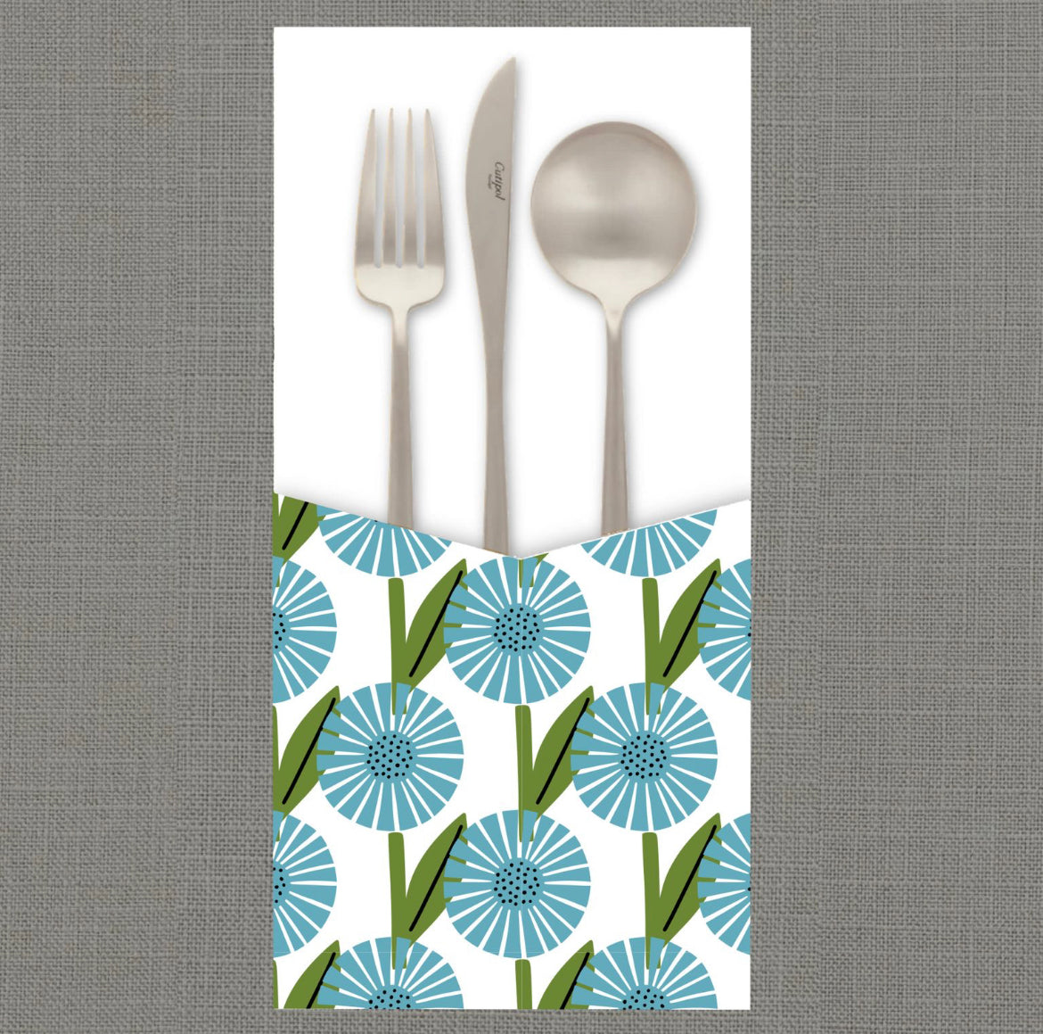 Blue Doodle Flowers Cutlery Pouch