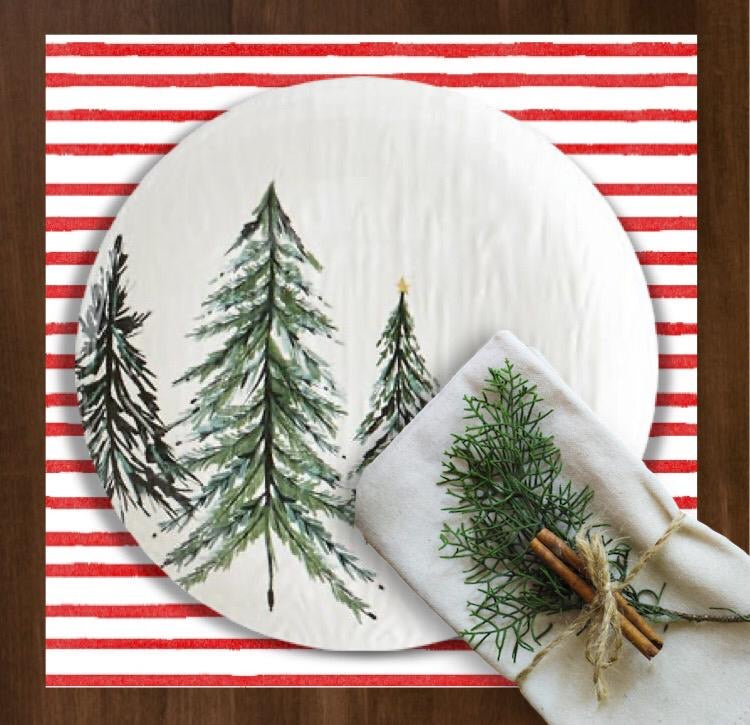 Red Painted Stripe Charger - (SQUARE)