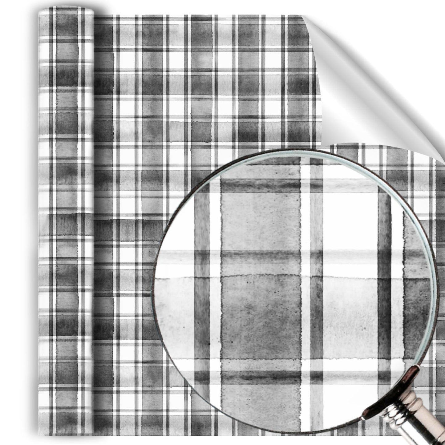 Painted watercolor Plaid Black