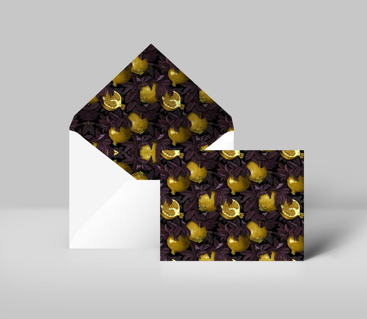 Pomegranate Foliage Yellow Greeting Card