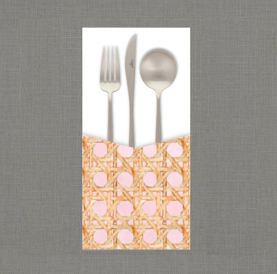 Wicker Pink Cutlery Pouch