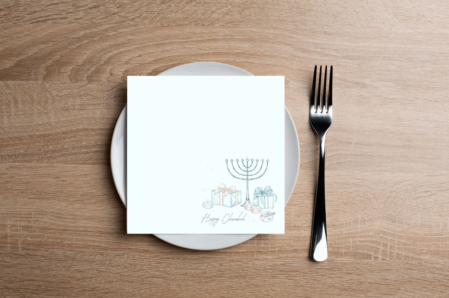 Pastel Drawn Menorah Cocktail Napkin