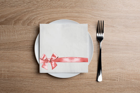 Red Gift Bow Cocktail Napkin