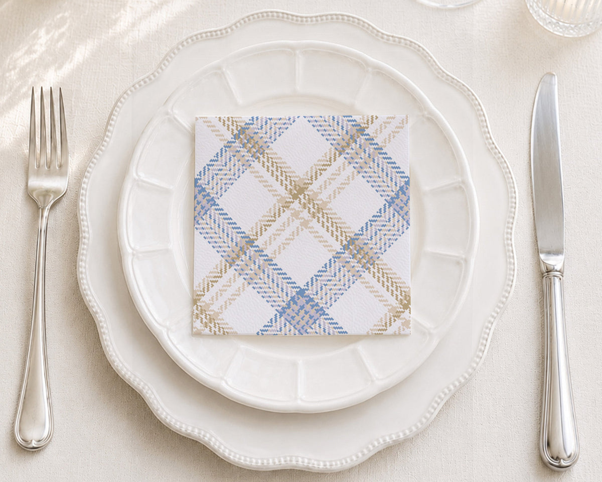 Toffee Plaid Cocktail Napkin