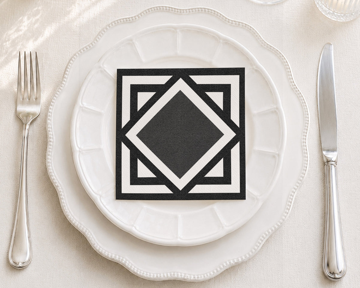 Black and White Geometric Cocktail Napkin