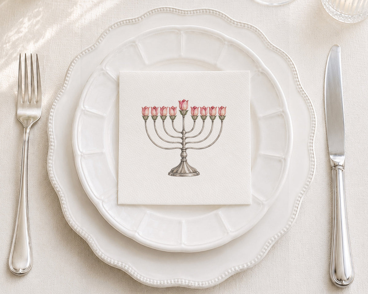 Blooming Branch Menorah Cocktail Napkin