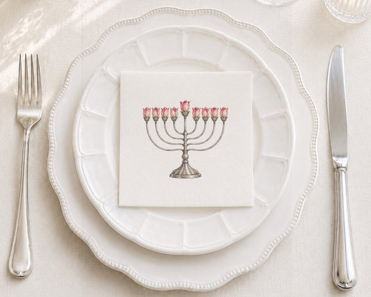 Blooming Branch Menorah Cocktail Napkin