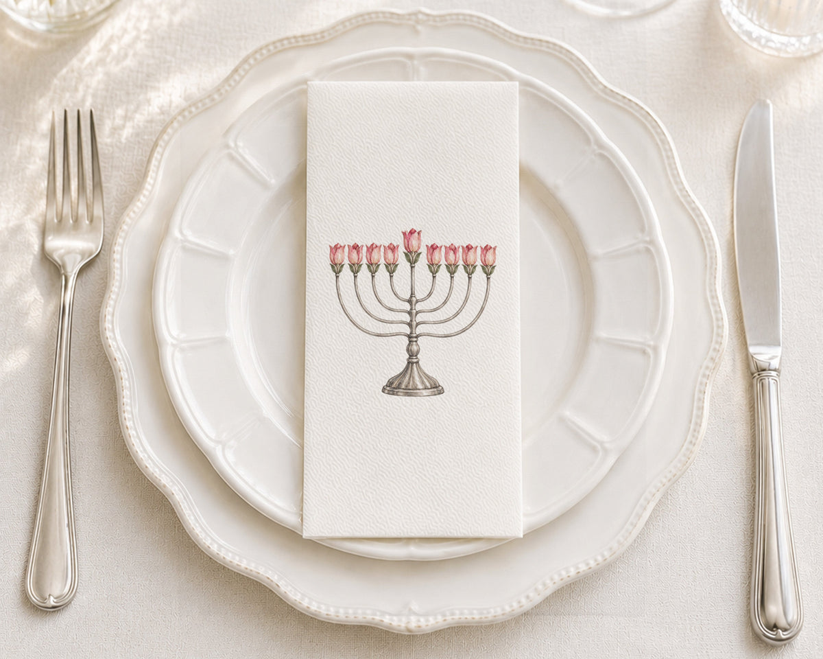 Blooming Branch Menorah - Printed Guest Towel