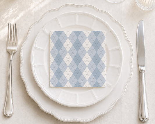 Blue Argyle Cocktail Napkin