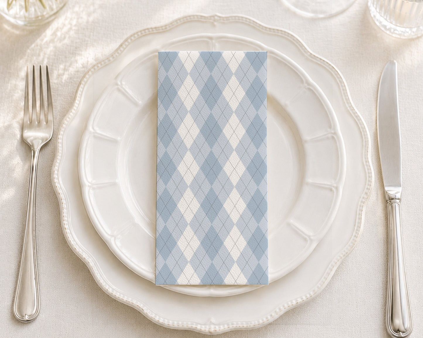 Blue Argyle - Printed Guest Towel