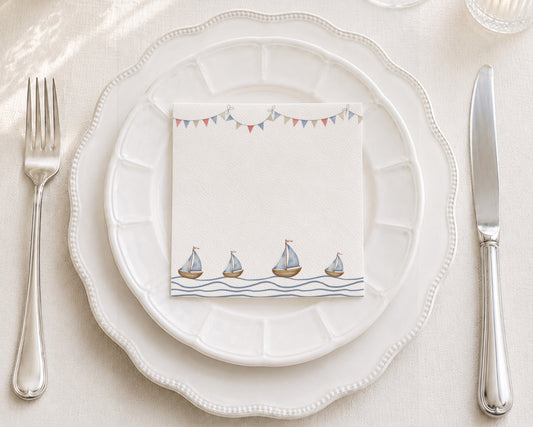 Blue Sailboats Cocktail Napkin