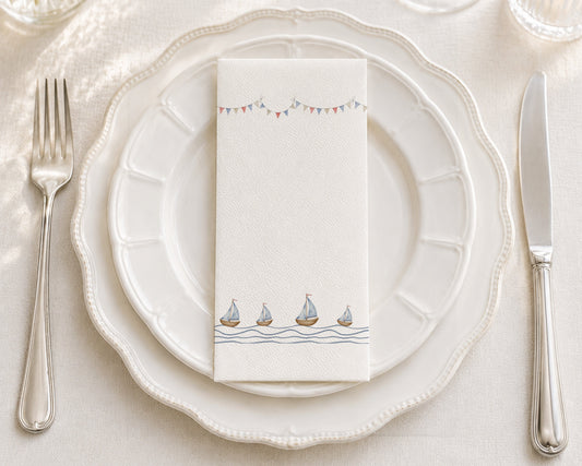 Blue Sailboats - Printed Guest Towel