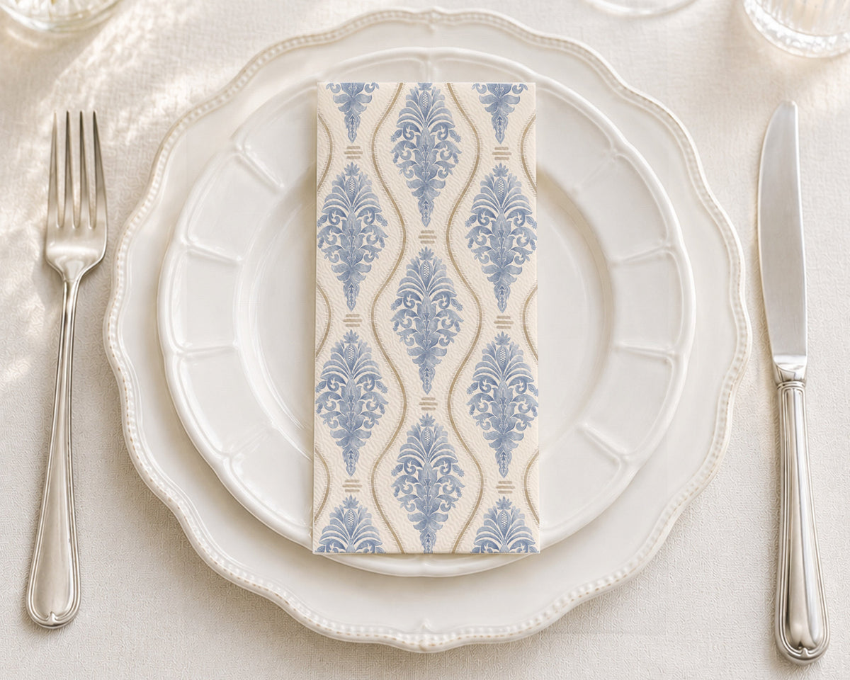 Blue Watercolor Damask - Printed Guest Towel