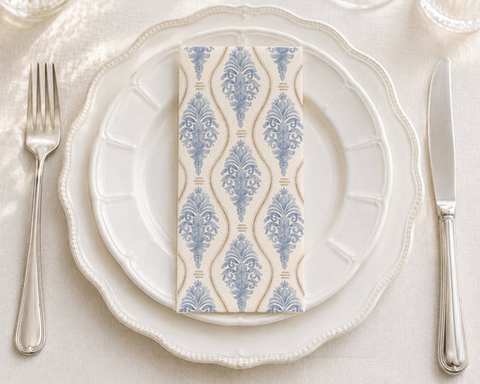Blue Watercolor Damask - Printed Guest Towel