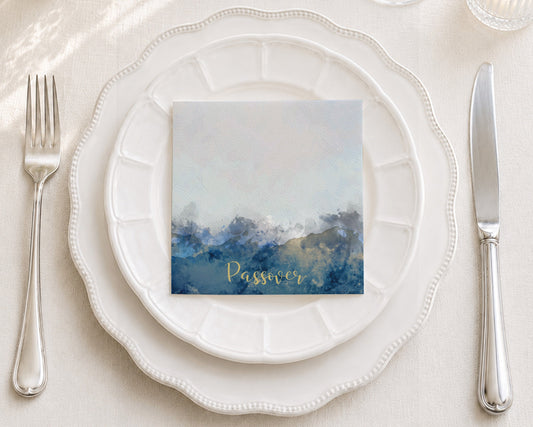 Blue Watercolor Passover Cocktail Napkin