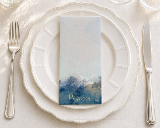 Blue Watercolor Passover - Printed Guest Towel