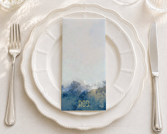 Blue Watercolor Pesach - Printed Guest Towel