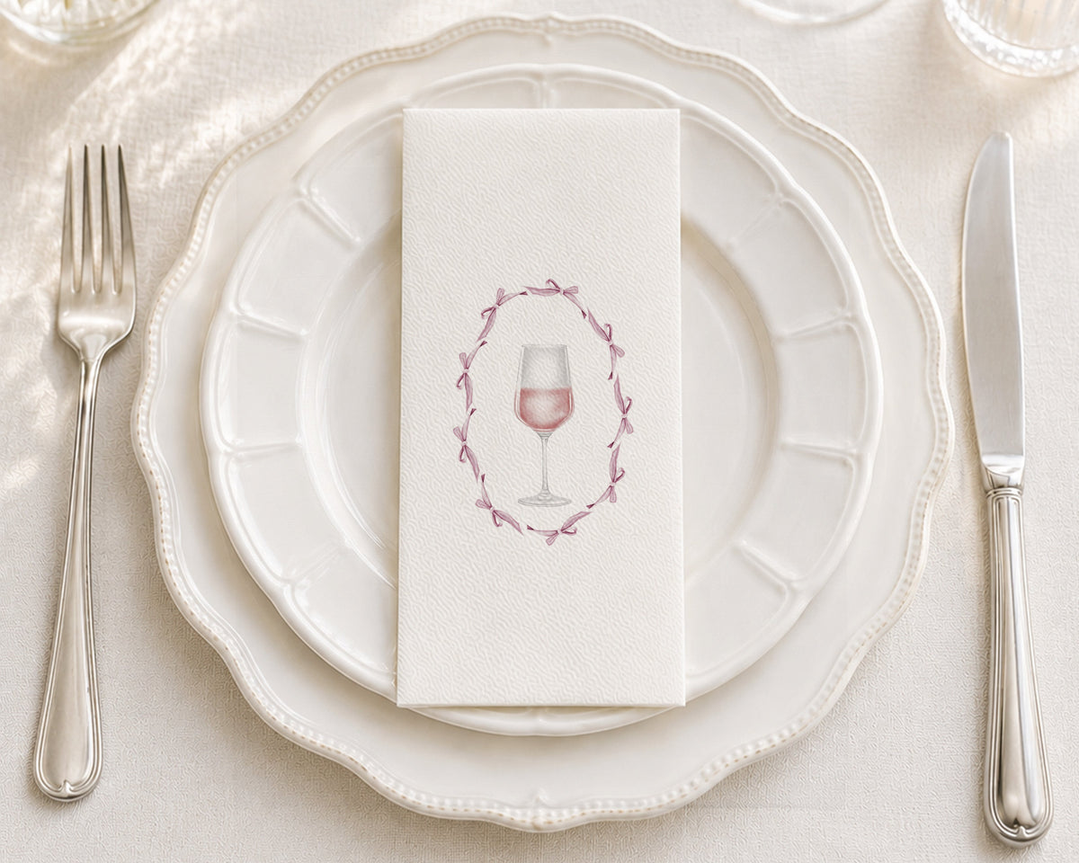 Bow Wineglass - Printed Guest Towel