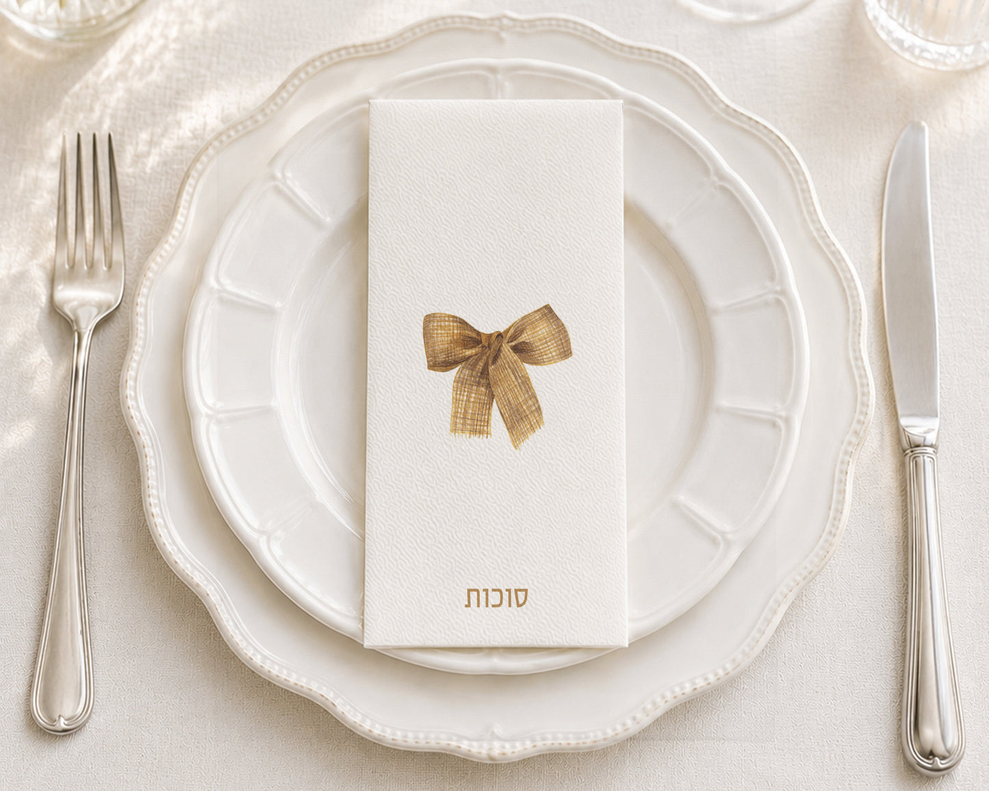 Burlap Bow Sukkos - Printed Guest Towel