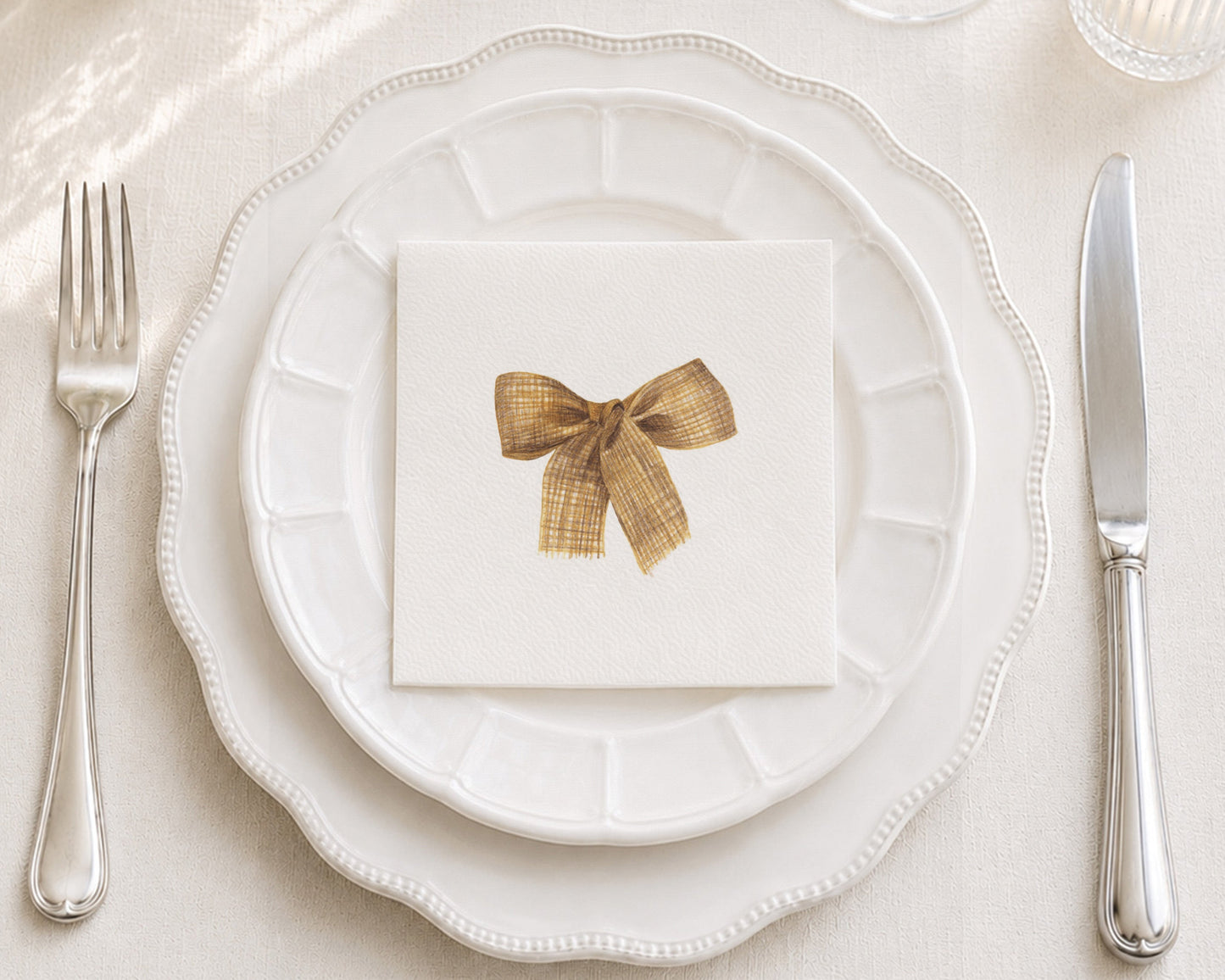 Burlap Bow Cocktail Napkin