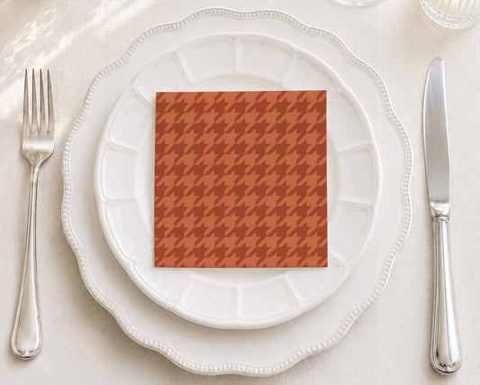 Burnt Orange Houndstooth Cocktail Napkin