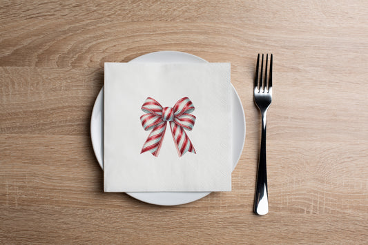 Candy Cane Bow Cocktail Napkin