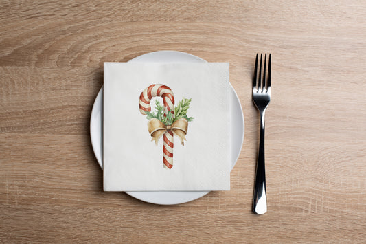 Candy Cane Gold Bow Cocktail Napkin